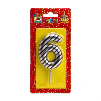 Свеча для торта Цифра 6 серебряная С-2525