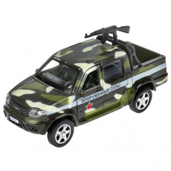 Машина металл.УАЗ ПИКАП КАМУФЛЯЖ С ПУЛЕМЕТОМ 12см.Технопарк PICKUP-12MIL-ARMGN