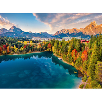 Холст с красками для рисования 40х50 см по номерам. (24цв.) Синее озеро и горы осенью (Арт. ХК-6237)