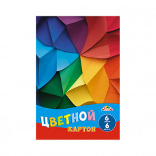 Картон цветной А4, 6л, 6цв, папка, немелованный, КТС, 