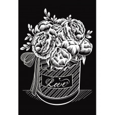 Гравюра А4 в пакете с ручкой. Золото. Букет с пионами  (Арт. Г-5899)