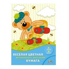 Цветная бумага А4, 8л 8цв на скрепке, мелованная, двусторонняя, КТС 