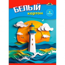 Картон белый А5, 8л, папка, немелованный, КТС 