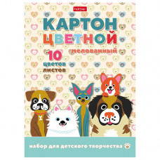 Картон цветной А5, 10л, 10цв, склейка, мелованный, Hatber 