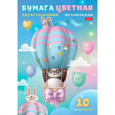 Цветная бумага А4, 10л 10цв в папке, мелованная, двусторонняя Hatber 