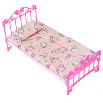 Мебель Кровать розовая с постельным бельем С-1427 Огонек   