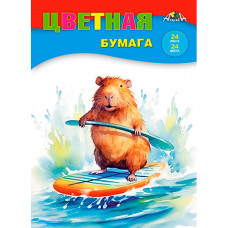 Цветная бумага А4, 24л 24цв на скрепке, газетная, КТС 