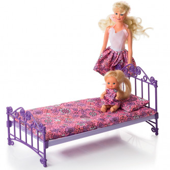 Мебель Кровать фиолетовая с постельным бельем С-1425 Огонек   