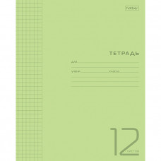 Тетрадь 12л.кл.скрепка Hatber, пластиковая обложка зеленая 12Т5В1   