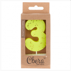 Свеча Цифра, 3 ЭКО, Неон, Желтый, с блестками, 4*6 + 3 см, 1 шт. с держат. 803223 