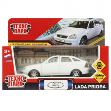 Машина металл LADA PRIORA 12 см, двери, багаж, инерц, белый, кор. Технопарк PRIORA-12-WH