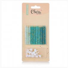 Свечи Бирюзовый микс, с блестками, 0,5*6 + 1 см, 12 шт. с держат.803200