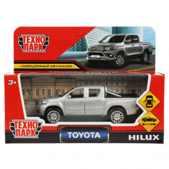 Машина металл TOYOTA HILUX 12 см, двери, инерц, серебристый, кор. Технопарк HILUX-12-SR  