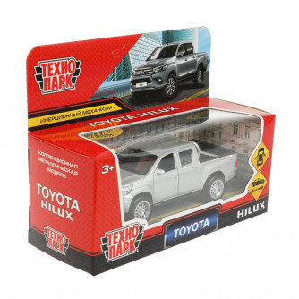 Машина металл TOYOTA HILUX 12 см, двери, инерц, серебристый, кор. Технопарк HILUX-12-SR  