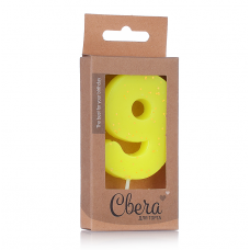 Свеча Цифра, 9 ЭКО, Неон, Желтый, с блестками, 4*6 + 3 см, 1 шт. с держат. 803229  