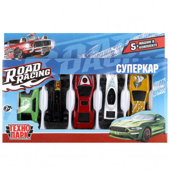 Машина металл ROAD RACING набор СУПЕРКАР 7,5 см, 5 шт, в ассорт, кор. Технопарк RR-SET-0064871-R    
