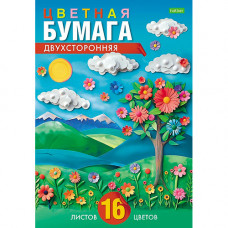 Цветная бумага А4, 16л 16цв на скрепке, газетная, двусторонняя, Hatber ECO 