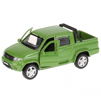 Машина металл UAZ PICKUP 12 см, двери, багаж, инерц, зеленый, кор. Технопарк PICKUP-GN