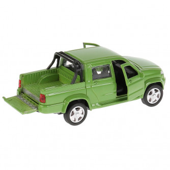 Машина металл UAZ PICKUP 12 см, двери, багаж, инерц, зеленый, кор. Технопарк PICKUP-GN
