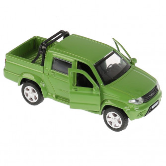 Машина металл UAZ PICKUP 12 см, двери, багаж, инерц, зеленый, кор. Технопарк PICKUP-GN