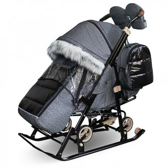Санки-коляска Galaxy Glory Gloss Лен крупный черный Санки-коляска Galaxy Glory Gloss Лен крупный черный