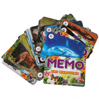 Мир животных. Карточная игра Мемо. 50 карточек.125х170х40мм. Умные игры 