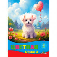 Цветная бумага А4, 24л 24цв на скрепке, газетная, КТС 