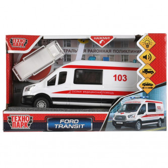 Пластиковая модель Технопарк Ford Transit Скорая помощь TRANSITVAN-16PLAMB-WH