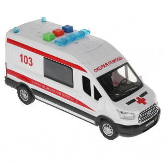 Пластиковая модель Технопарк Ford Transit Скорая помощь TRANSITVAN-16PLAMB-WH