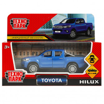 Машина металл TOYOTA HILUX 12 см, двери, инерц, синий, кор. Технопарк HILUX-12-BU   