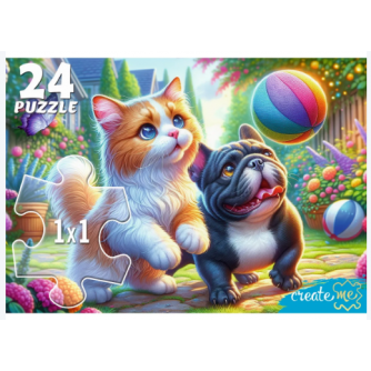 МАКСИ-ПАЗЛЫ 24 элемента. КОТ И ЩЕНОК С МЯЧОМ (арт. УК24-0210)   