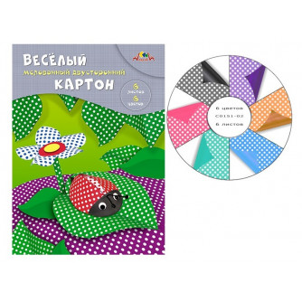 Картон цветной А4, 6л, 6цв, папка, мелованный, двусторонний, КТС, 