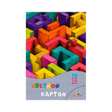 Картон цветной А4, 10л, 10цв, папка, немелованный, КТС 