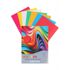 Картон цветной А4, 7л, 7цв, папка, мелованный, двусторонний, КТС, 