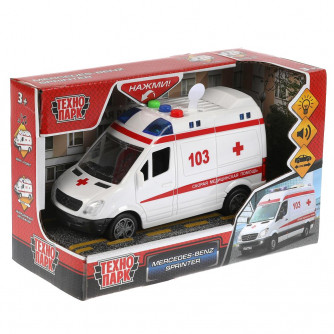 Машина пластик свет-звук MERCEDES-BENZ SPRINTER СКОРАЯ 14,5см, инерц, кор. Технопарк в кор.2*36шт SPRINTERVAN-15PLAMB-WH