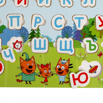 Деревянная рамка-вкладыш Буратино Алфавит Три кота 1041-CATS