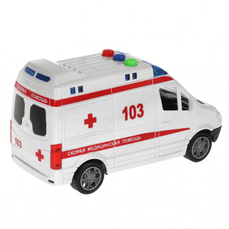 Машина пластик свет-звук MERCEDES-BENZ SPRINTER СКОРАЯ 14,5см, инерц, кор. Технопарк в кор.2*36шт SPRINTERVAN-15PLAMB-WH
